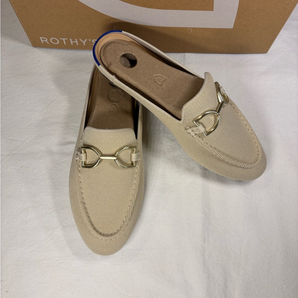 Rothy's Tan Loafers with Gold Detail